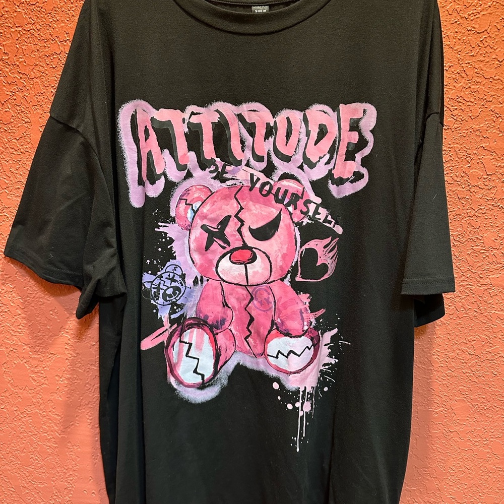 SHEIN Black Tee with Pink Graphic